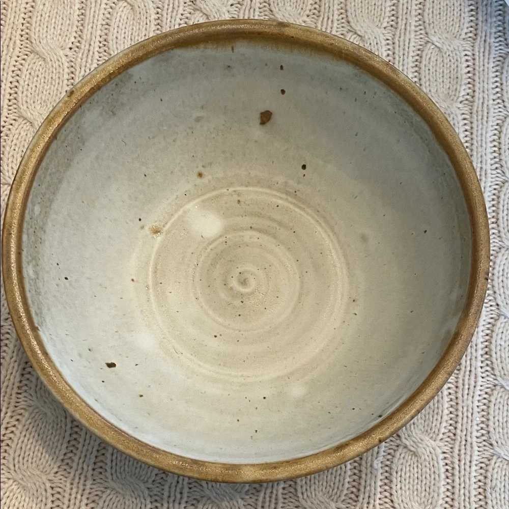 Glazed signed pottery bowl kiln fired beige/tans/browns